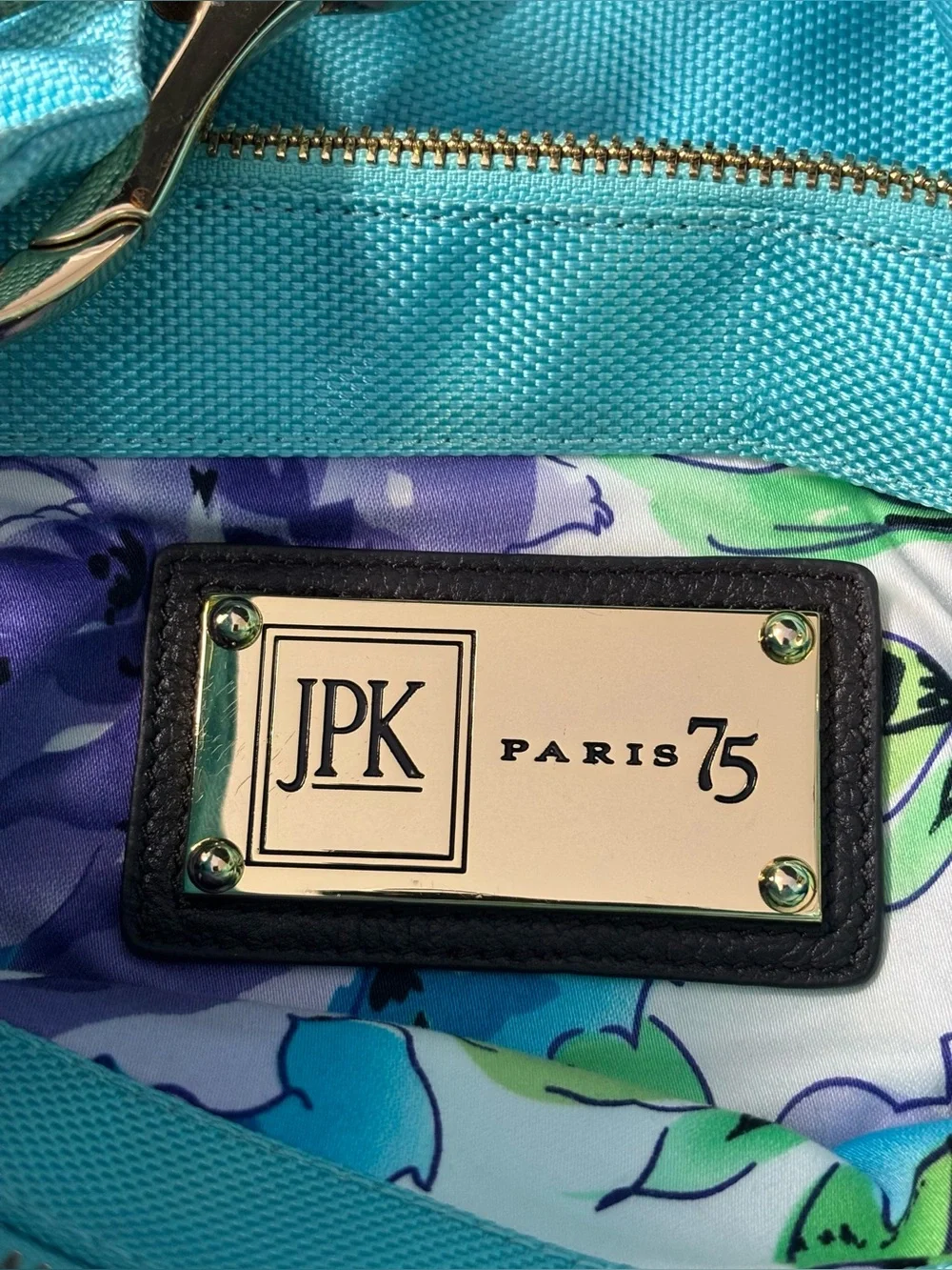 JPK Paris 75 Turquoise Nylon Hobo Bag Gold Hardware Y2K